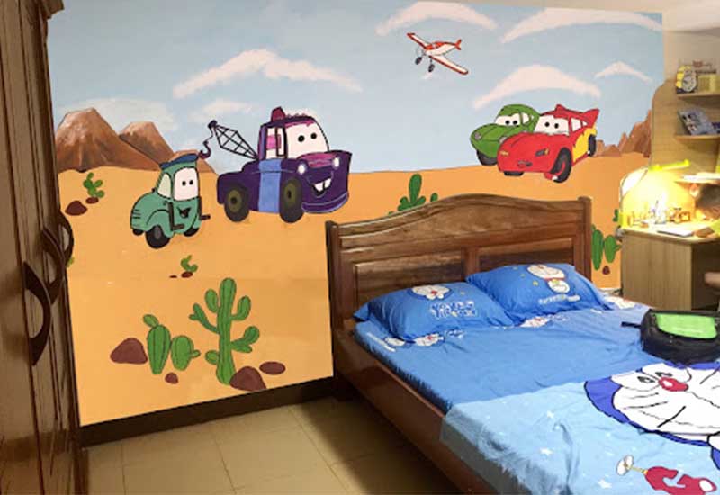 vẽ tranh tường phòng ngủ bé trai