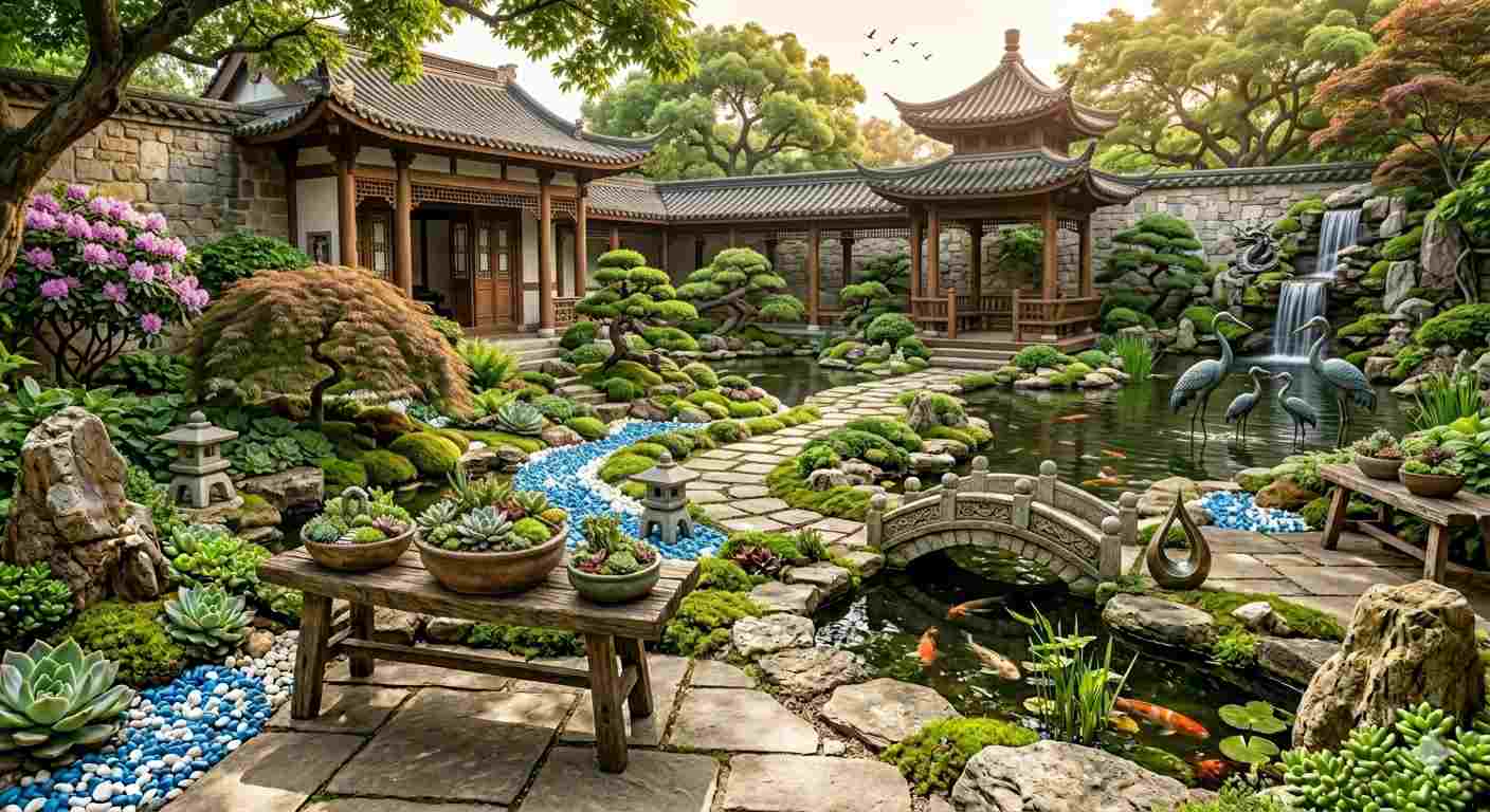 thiết kế thi công tiểu cảnh sân vườn bố cục hài hòa
