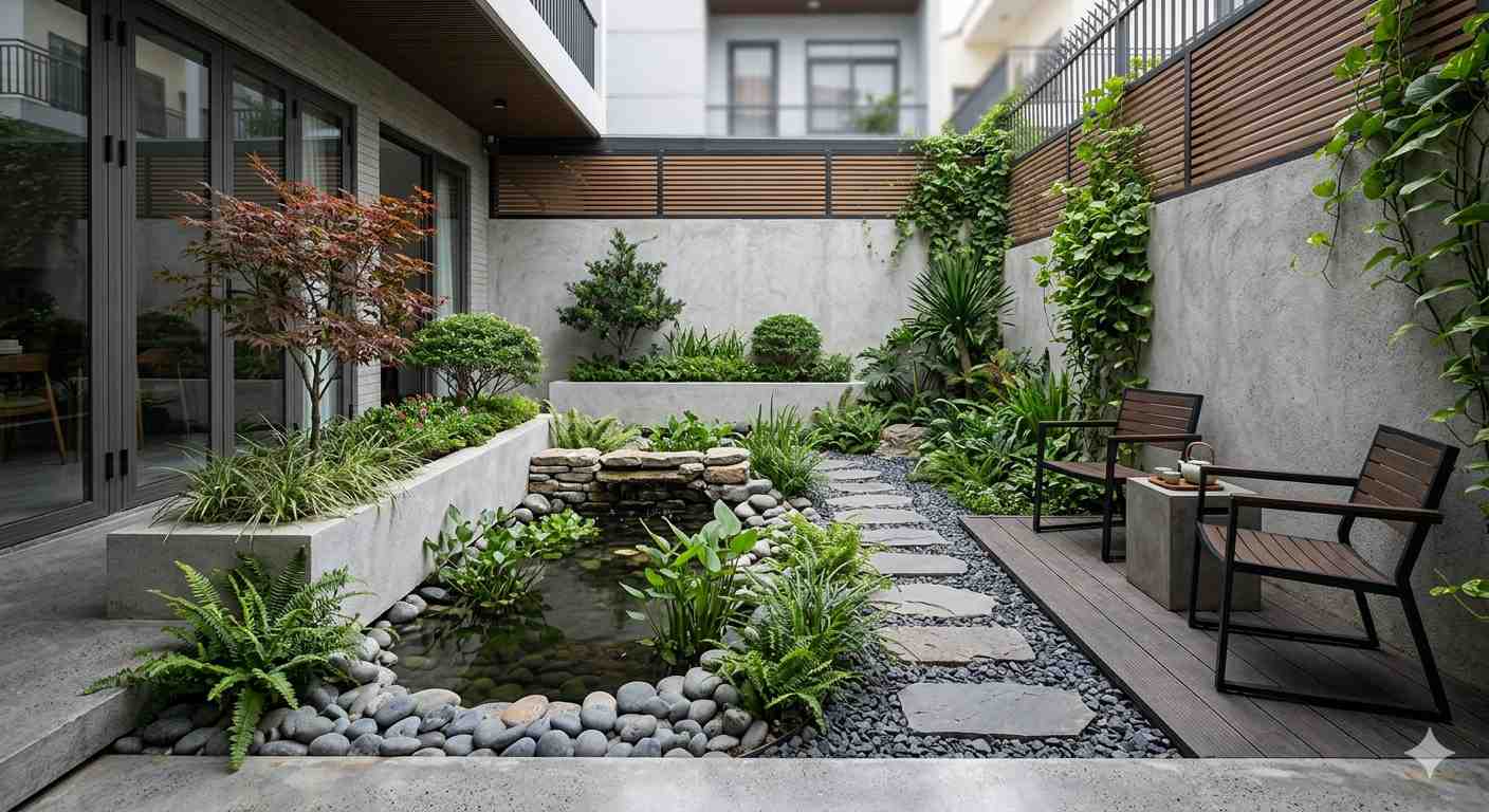 tiểu cảnh sân vườn phong cách hiện đại