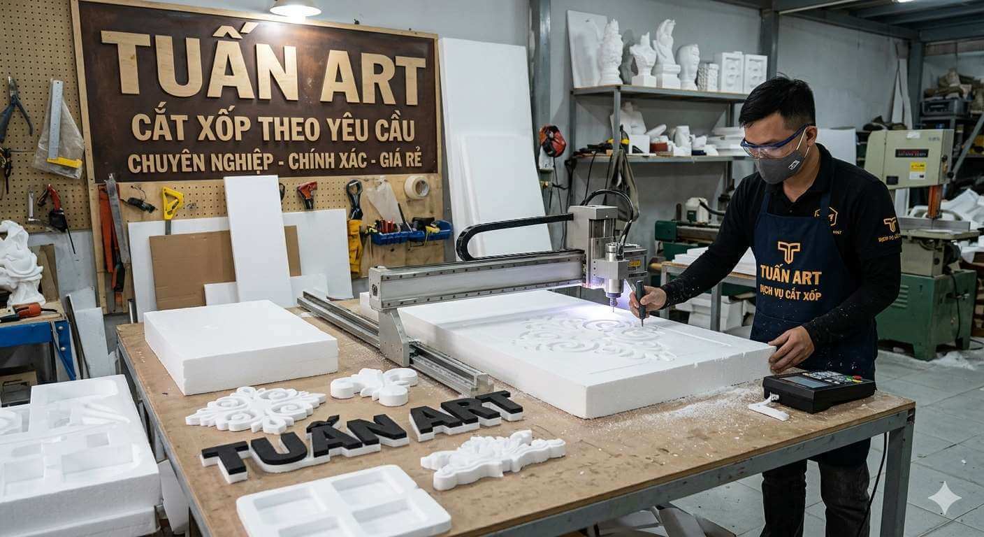 cắt xốp theo yêu cầu tại xưởng Tuan Art
