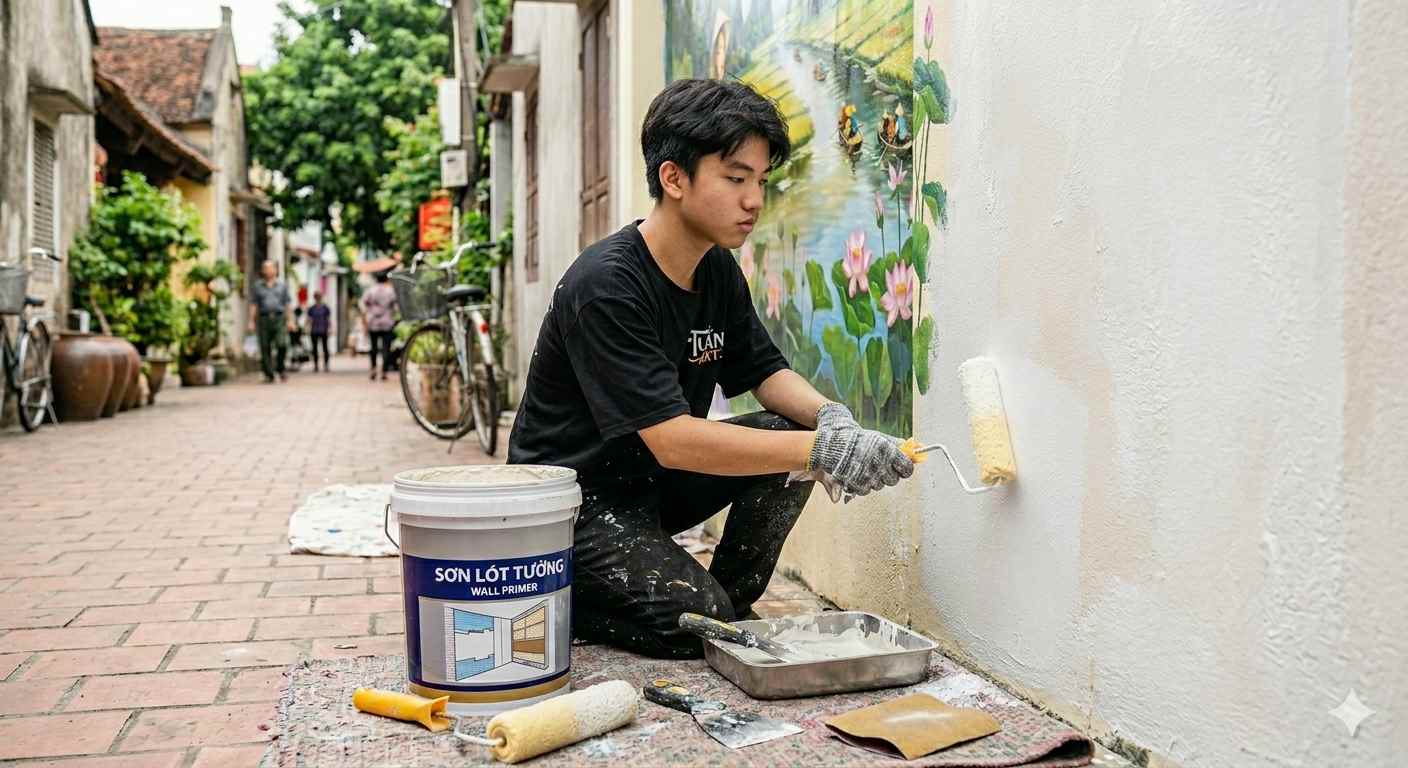 sơn lót kháng kiềm trước khi vẽ tranh